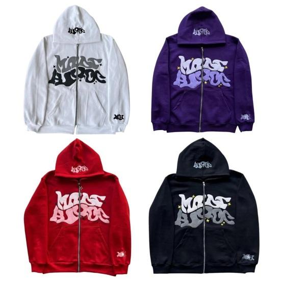 Мужская куртка с капюшоном, осень-зима, панк-хип-хоп, модный принт, на молнии, с двумя карманами, с длинными рукавами, свободная посадка, повседневное мужское пальто, верхняя одежда