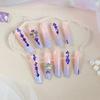 Custom Handmade Nail Art Stickers with Rhinestones ABS Material 24 Pcs/set Finger Application Artificial Nails Set