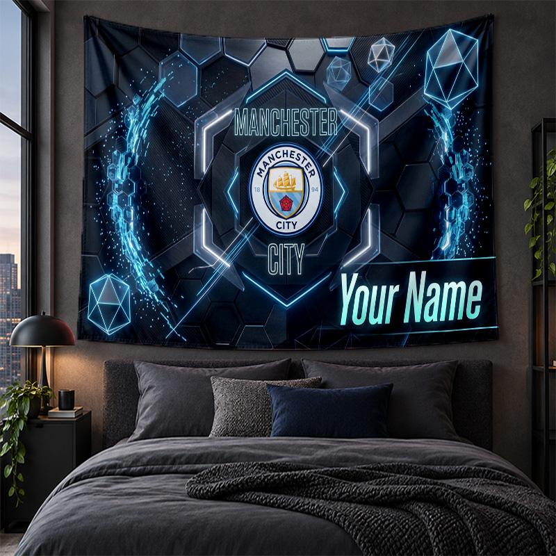 Personalized Tapestry Wall Hanging Manchester City Pattern Art Background Cloth