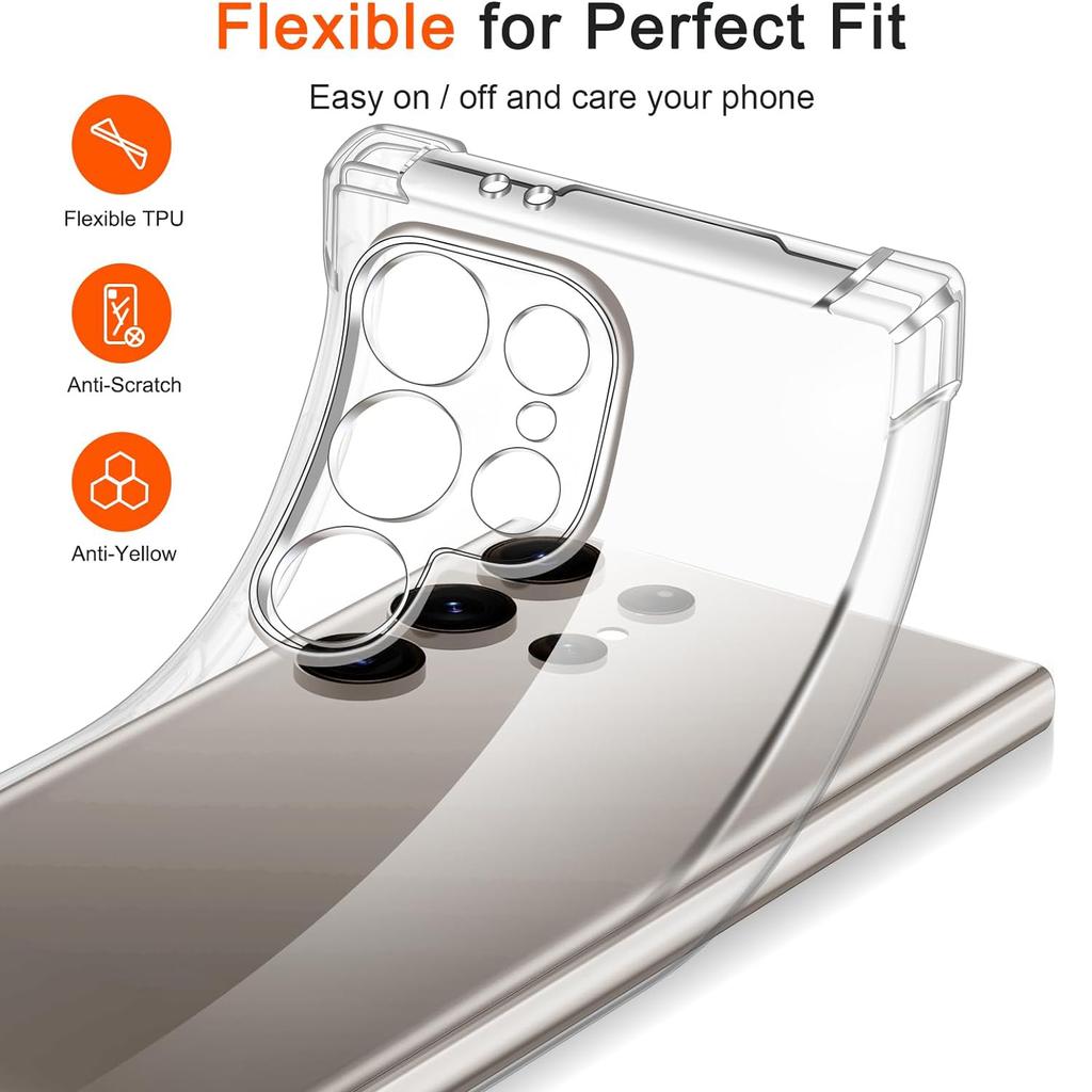 Прозрачный чехол для Samsung Galaxy S24 Ultra S23 FE S22 Plus + 5G S21 Мягкий бампер из ТПУ с защитой от пожелтения Slim Fit Полный защитный противоударный прозрачный чехол