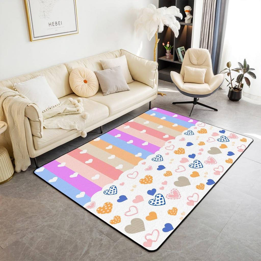 King and Queen Crown Area Rug Romantic Gold White Loving Heart Rugs for Living Room 39"x59",Couple Lover Gray and Black Washable Rug,Wedding