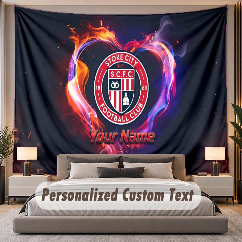 Custom Name Text Tapestry Stoke City FC Personalized Polyester Wall Tapestry For Bedroom And Room