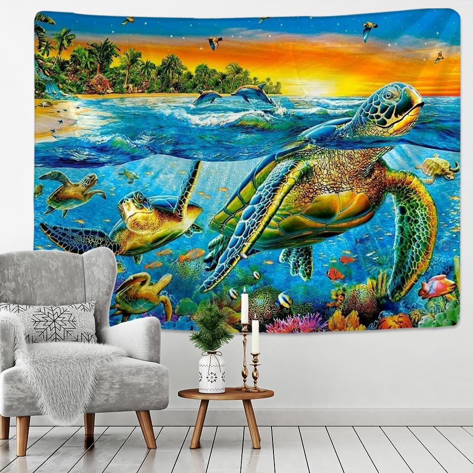 Beautiful Underwater World Dolphin Fantasy Scene Bohemian Decoration Hippie Bedroom Home Decoration Tapestry