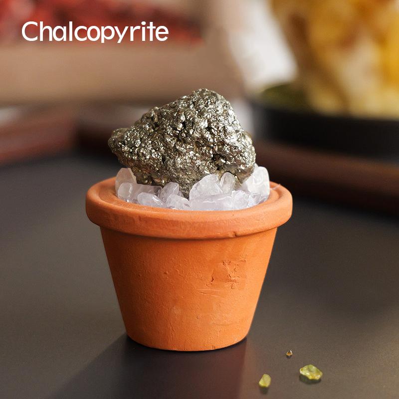 1PC Natural Crystal Stones Set Mini Clay Pot Base Amethyst Quartz Healing Gemstones Potted Plant Style Feng Shui Home Decor