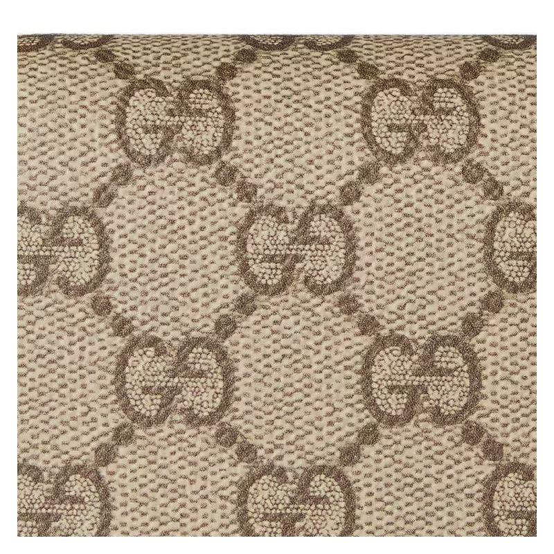 Gucci GG Emblem series snap closure coated canvas wallet mini unisex couple model beige with dark brown