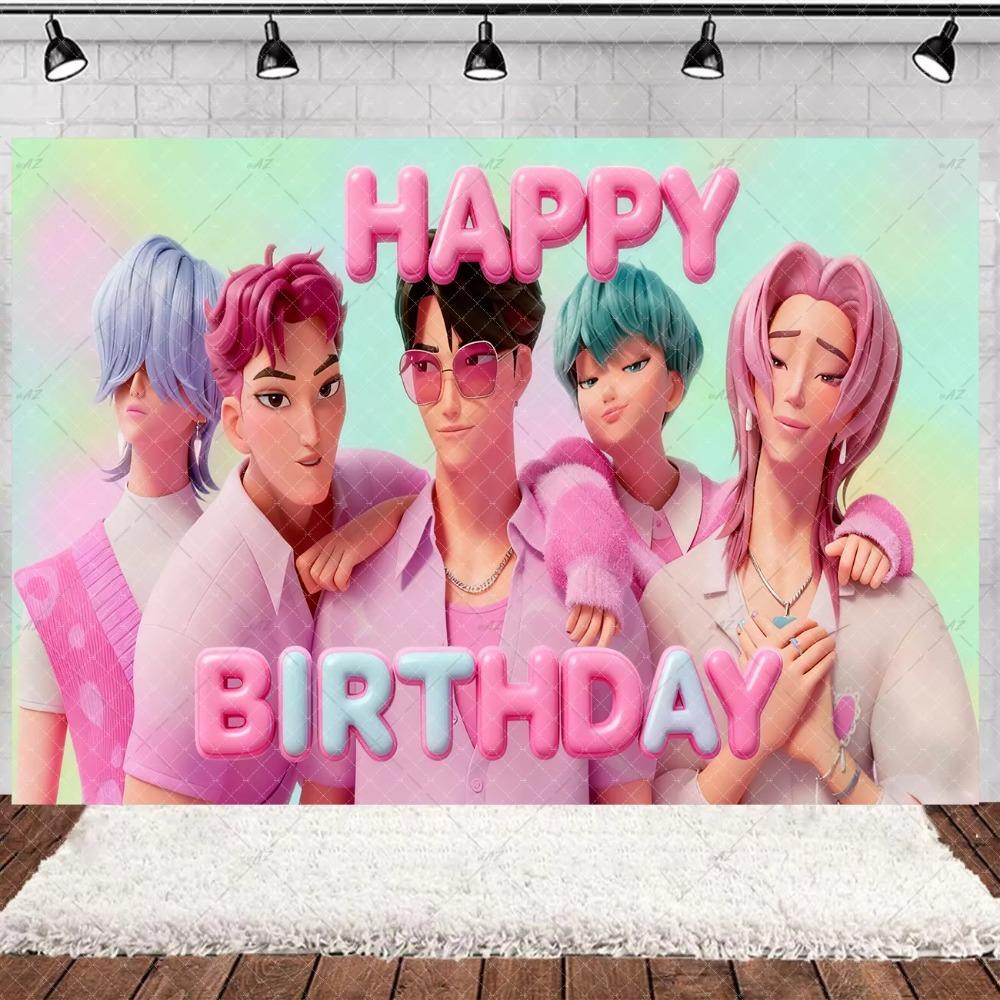 Hot Kpop Theme Backdrop Birthday Party Decoration Pink Girl Background Cute Idol Banner Baby Shower Supplies Photography Props