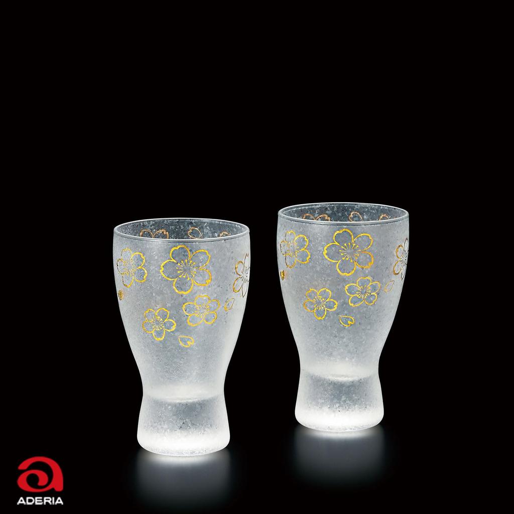 ADERIA Sake Premium Cherry Blossom Sake Glass Pair Made In Comes In a Cosmetic Sake Gift for Housewarming Birthday Anniversary Gift S6063 Glass, Set,