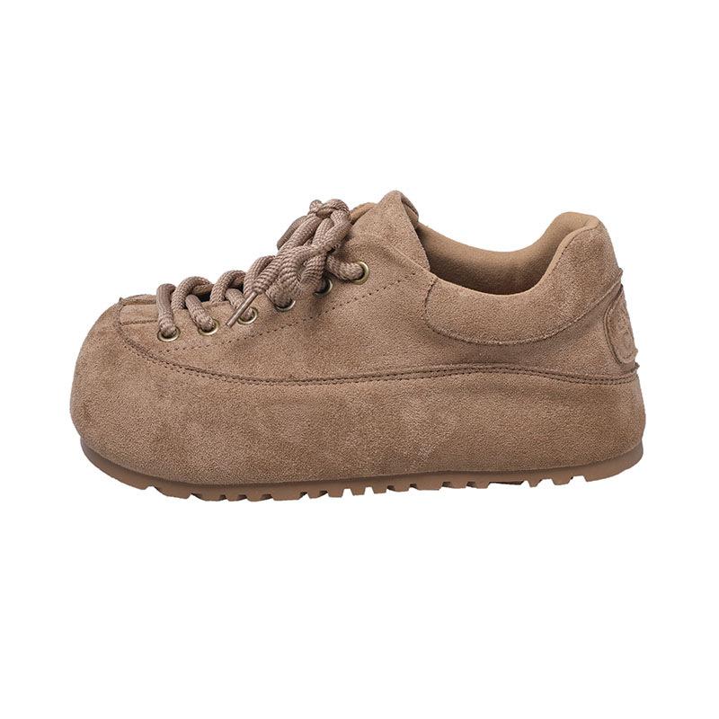 Уродливые милые ретро толстые пир пирс платформа хлебные туфли женские 2025 новые небольшое увеличение высоты круглый носок шнуровка повседневные кеды