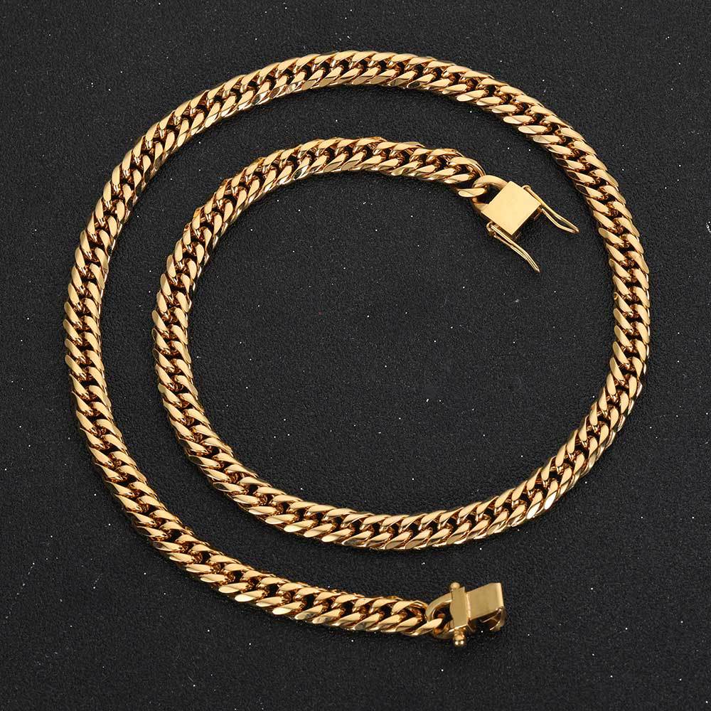 European and American Hip-hop 7mm Faucet Buckle Stainless Steel Double-woven Cuban Necklace Electroplating Six-sided Grinding Titanium Steel Necklace