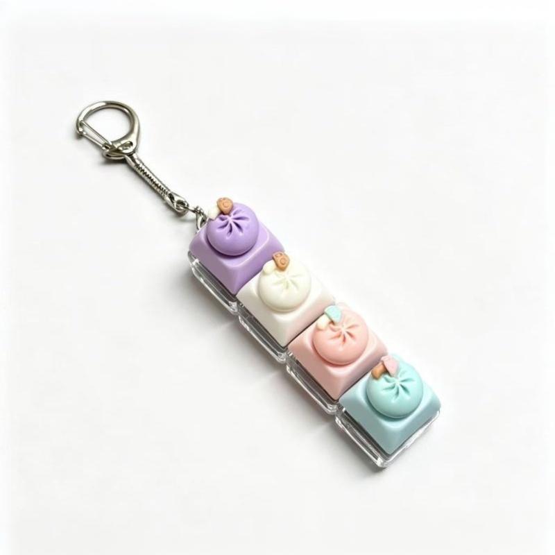 Cute Mini Dumpling Fidget Keychain 4 Button Clicker Portable Anxiety Relief Toy for Travel Daily Use