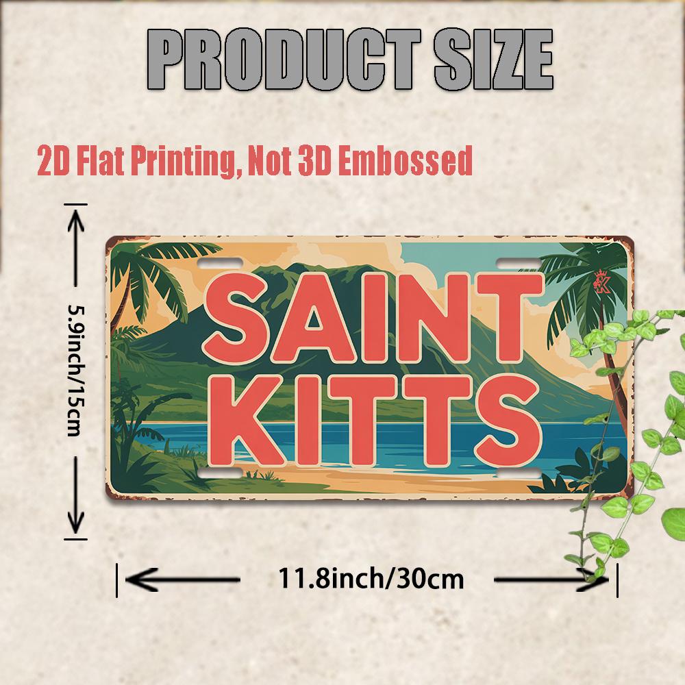 D Flat pc Vintage Saint Kitts Decorative Sign Tropical Caribbean Wall Decor with Palm Trees Beach Scene HeavyDuty Meta