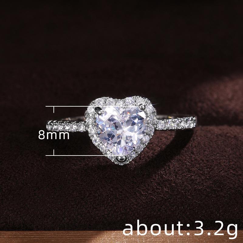 Classic Silver Heart Engagement Rings For Women White Red CZ Stone Inlay Fashion Jewelry Wedding Party Gift