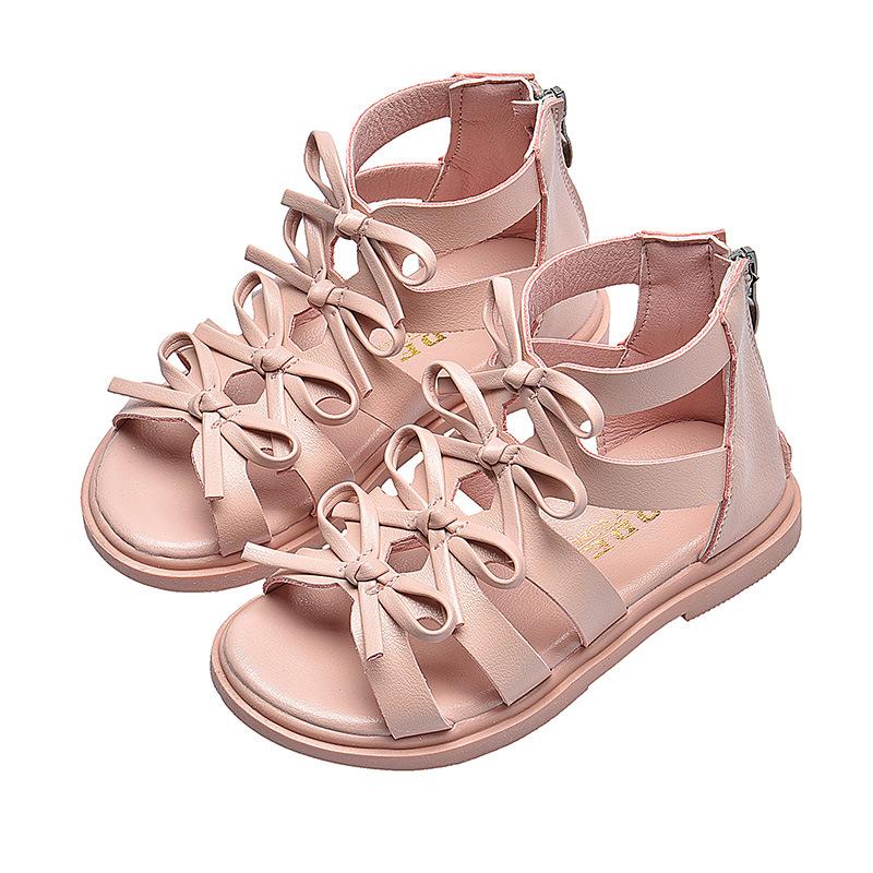 Leather Girls Sandals Real Leather Children Roman Sandals Bow Female Boots Kids Gladiator Sandals