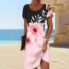 Новое женское платье Элегантное розовое платье с 3D-принтом, короткими рукавами и средней длиной, стильное платье-пуловер