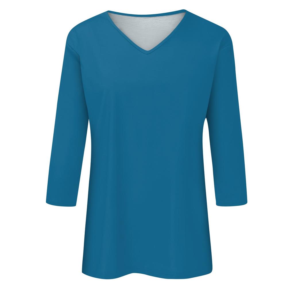 Женская мода на каждый день Повседневная футболка с v-образным вырезом и семиточечным рукавом с принтом Топ