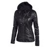 MakeWishes Plus Size S-7XL Women Leather PU Hooded Zipper Motorcycle Biker Jacket Coats Autumn Winter Warm Coat