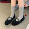 Мода Мода Теплая Обувь Мелкие Женские Балетки С Мехом Туфли Женские Ремешок с Пряжкой Бабочка Женские Балетки Мэри Джейн Обувь