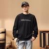 Spring And Autumn Heavy Sweater Men'S Trendy Brand American Retro Velvet Letter Pullover Round Neck Casual Black Coat On Clothes