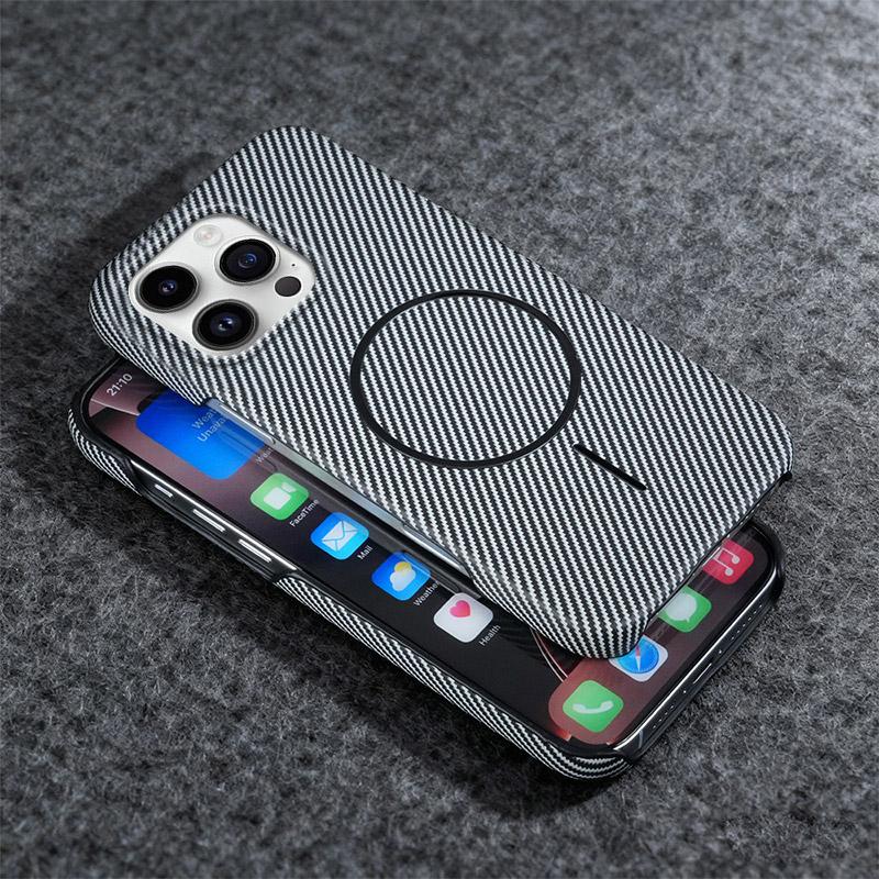 Чехол из ПК с узором из углеродного волокна и кевлара для iPhone 17 Air 16 15 14 Plus 13 Pro Max 13Mini, безрамная магнитная крышка для телефона