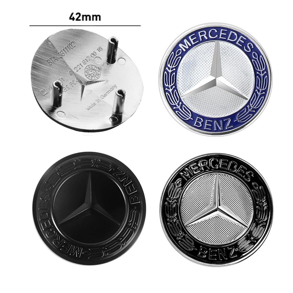 42mm Aluminum ABS Car Flat Hood Emblem Sticker Front Badge Logo Decor Accessories For Mercedes Benz AMG W204 W124 W201 W212 W220