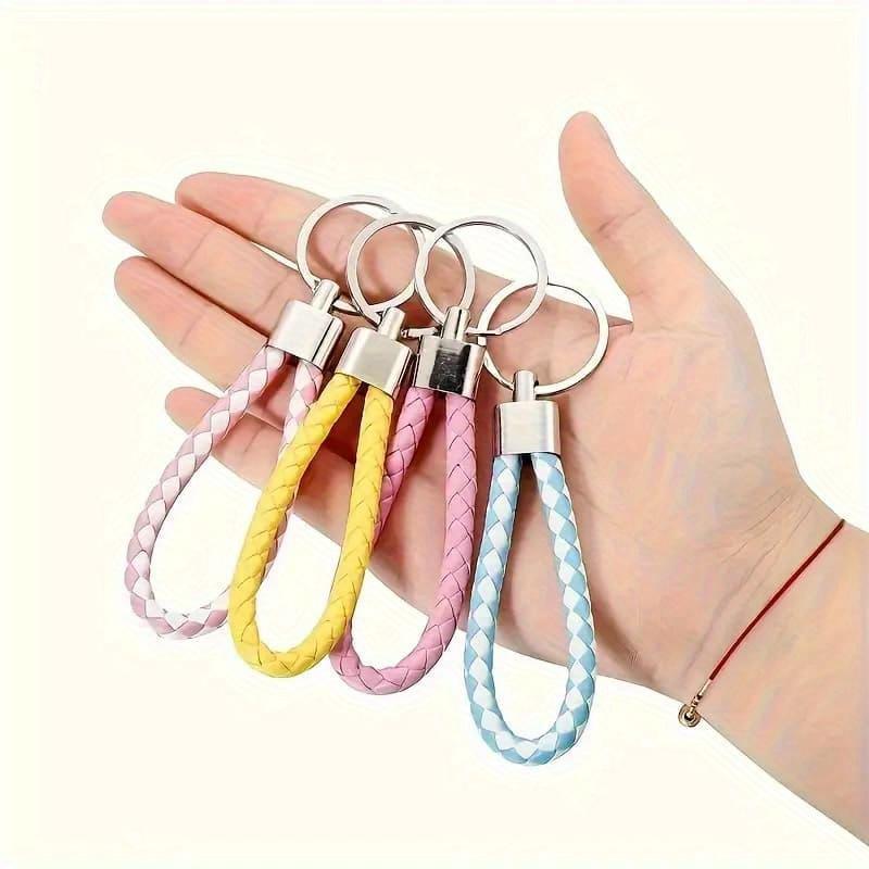 20pcs set of colorful woven PU keychains, woven straps, keychains, creative gifts, car keys, wallets, bags, mixed colors