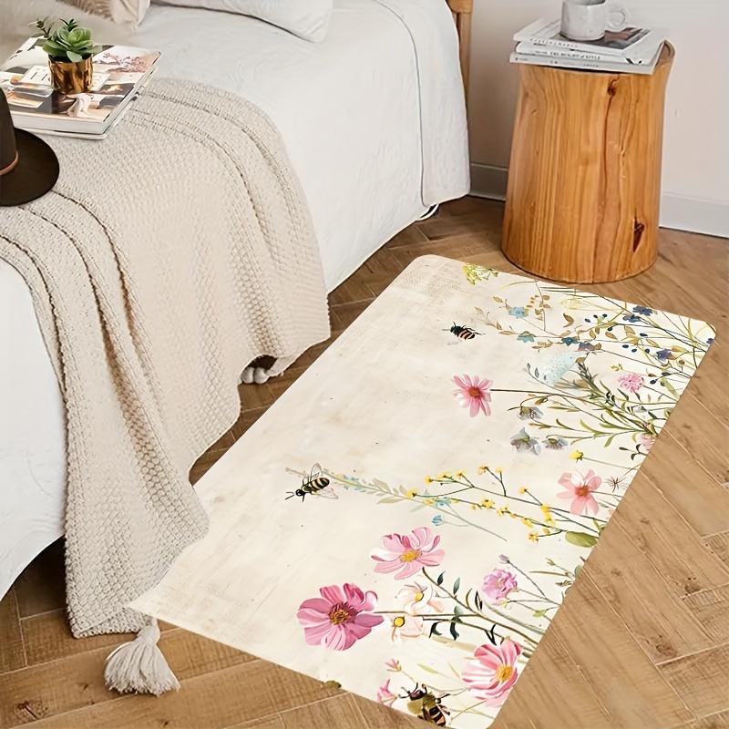 1 шт. анти-усталостные кухонные коврики, с цветочным и пчелиным принтом, водонепроницаемые нескользящие толстые мягкие кухонные коврики, прочные, удобные стоячие коврики для кухни