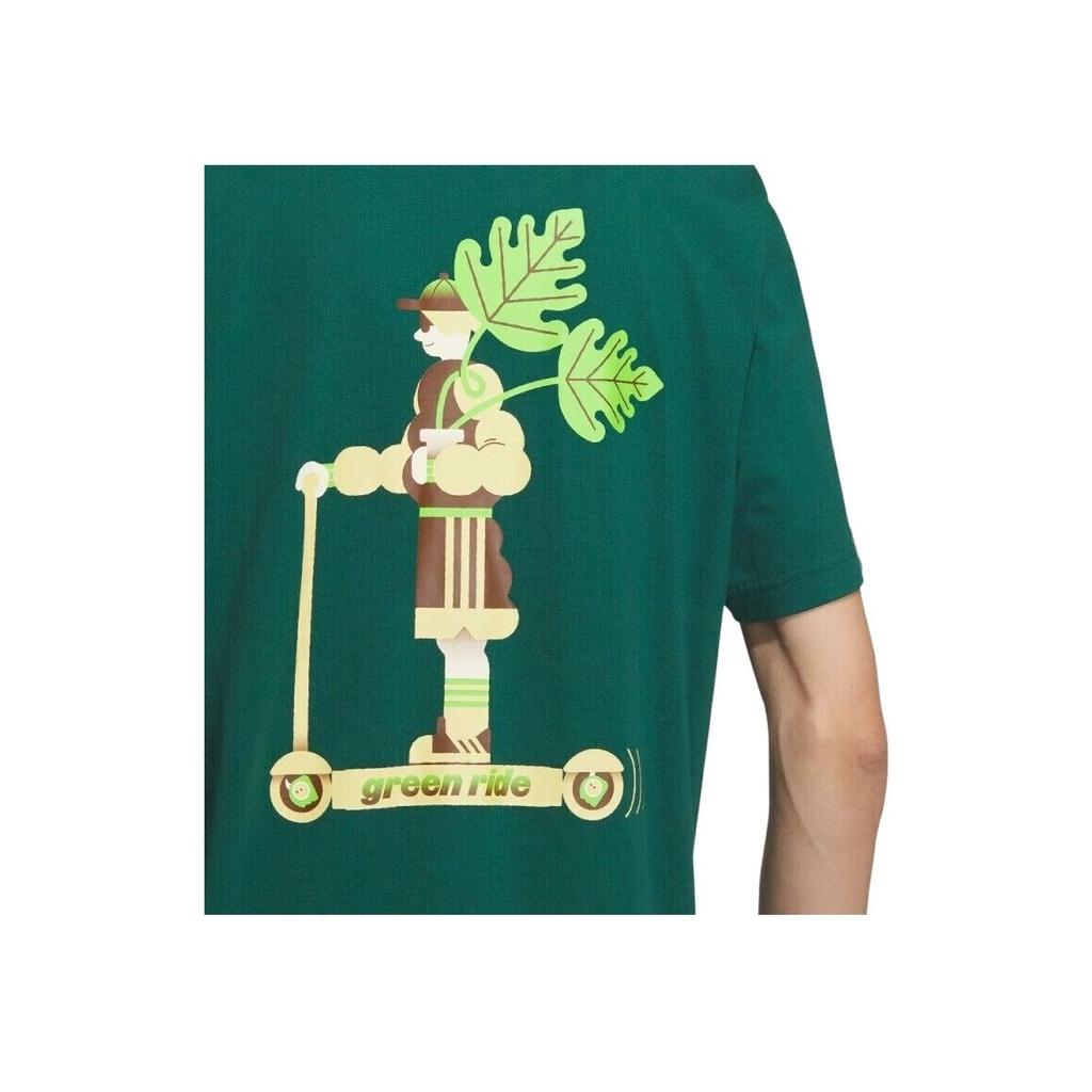 Adidas Нео-алфавитный узор, Свободная дышащая футболка с круглым вырезом и короткими рукавами, мужские топы, лесно-зеленый IK5092