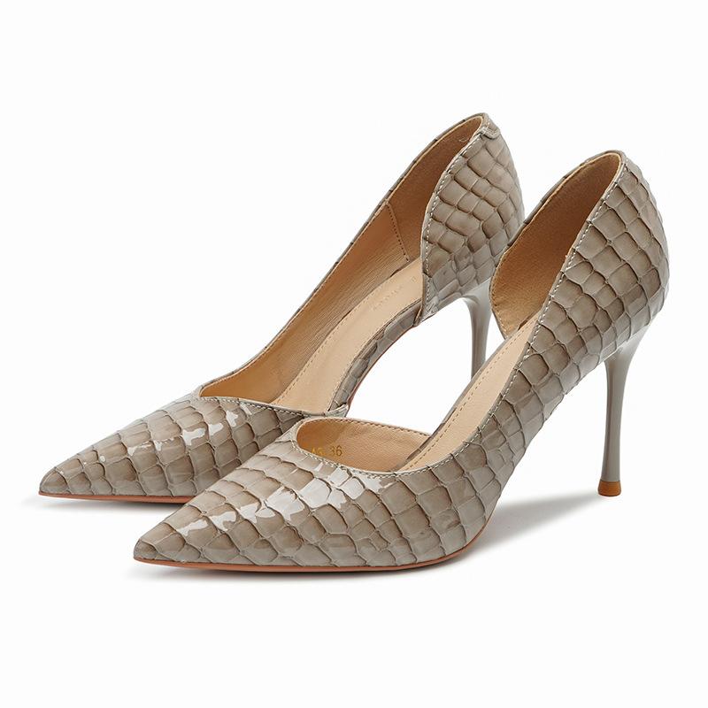 9 Commuter супер высокие каблуки сбоку пустые женские туфли сексуальные змеиный узор темперамент высокие каблуки неглубокий рот заостренные одинарные туфли женщины