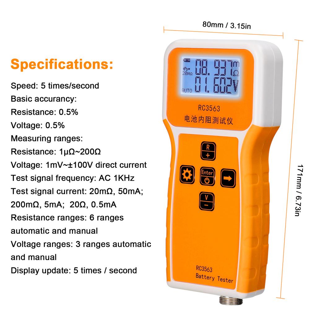 RC3563 200 Ohm  100V Handheld Portable Battery Internal Resistance Voltage Tester 3 Digit Display Battery Tester High