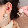 Double Rhombus Crystal Earrings Trendy Versatile Pearl Stud Earrings High-End Light Luxury Earrings