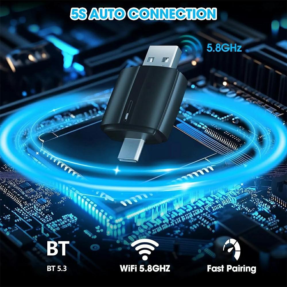 Dual Head 2 In 1 Carplay Android Auto Vehicle Wired To Wireless Adapter