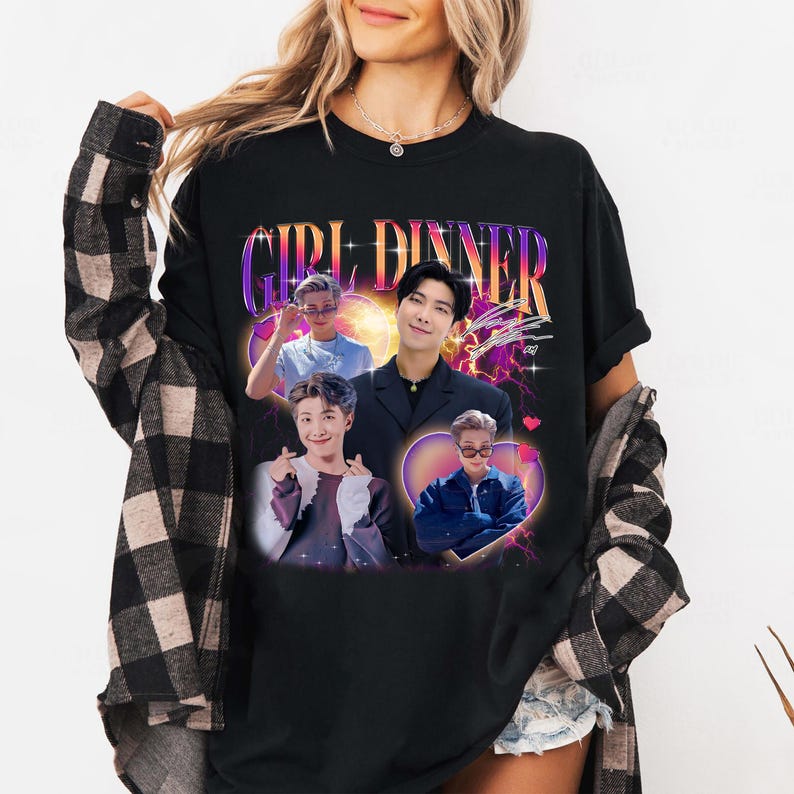 Футболка Girl Dinner RM Ким Намджун, Винтажная футболка в стиле Homage для фанатов, Мужская Женская Хип-хоп Уличная одежда Оверсайз Футболка с коротким рукавом Повседневная одежда