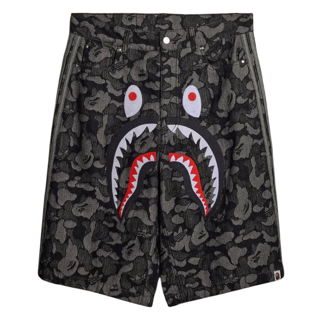 Adidas X BAPE Джинсовые шорты с акулой Черные Унисекс Низ KF4917