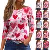 Women's Fashion Casual Seven Sleeve Valentine's Day Printed Round Neck Top