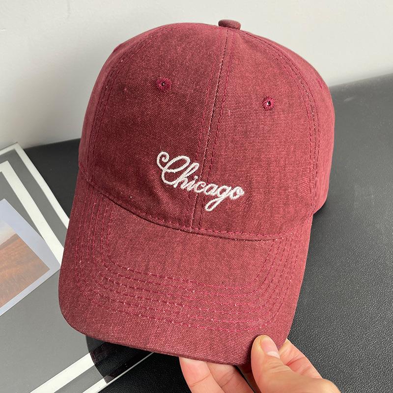 Letter Embroidered Duckbill Cap for Women, Vintage Casual Versatile Large Head Circumference Face-Slimming Baseball Cap, Student Versatile Sun Hat