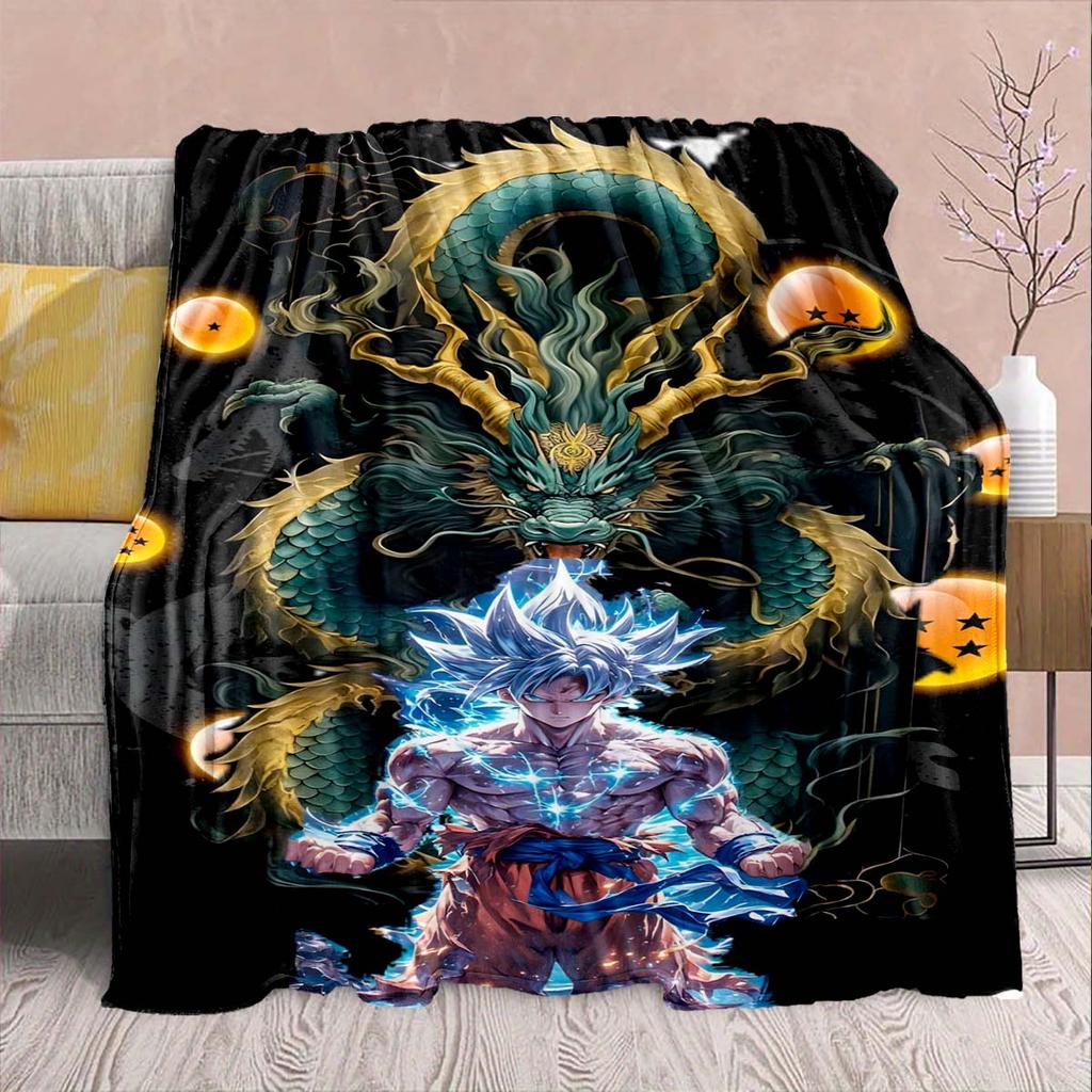 Фланелевое одеяло из аниме Dragon Ball - Мягкое, теплое, идеально подходит для дивана, постельного белья, кемпинга, путешествий, офиса, домашнего декора -QJY
