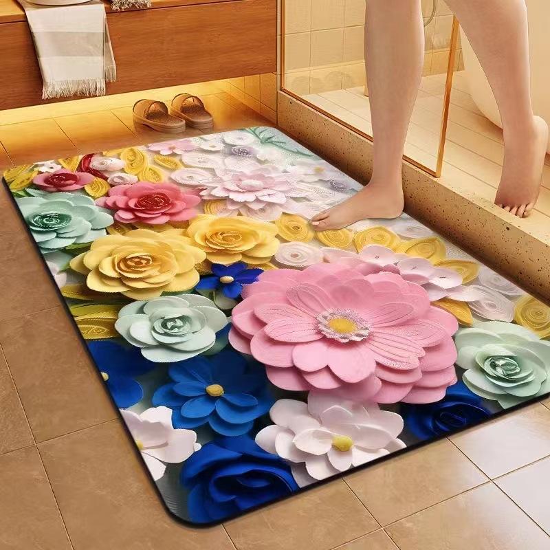 Three-dimensional Flower Floor Mat Bathroom Diatomaceous Mud Non-slip and Dirty Quick Drying Floor Mat Household Suction Carpet