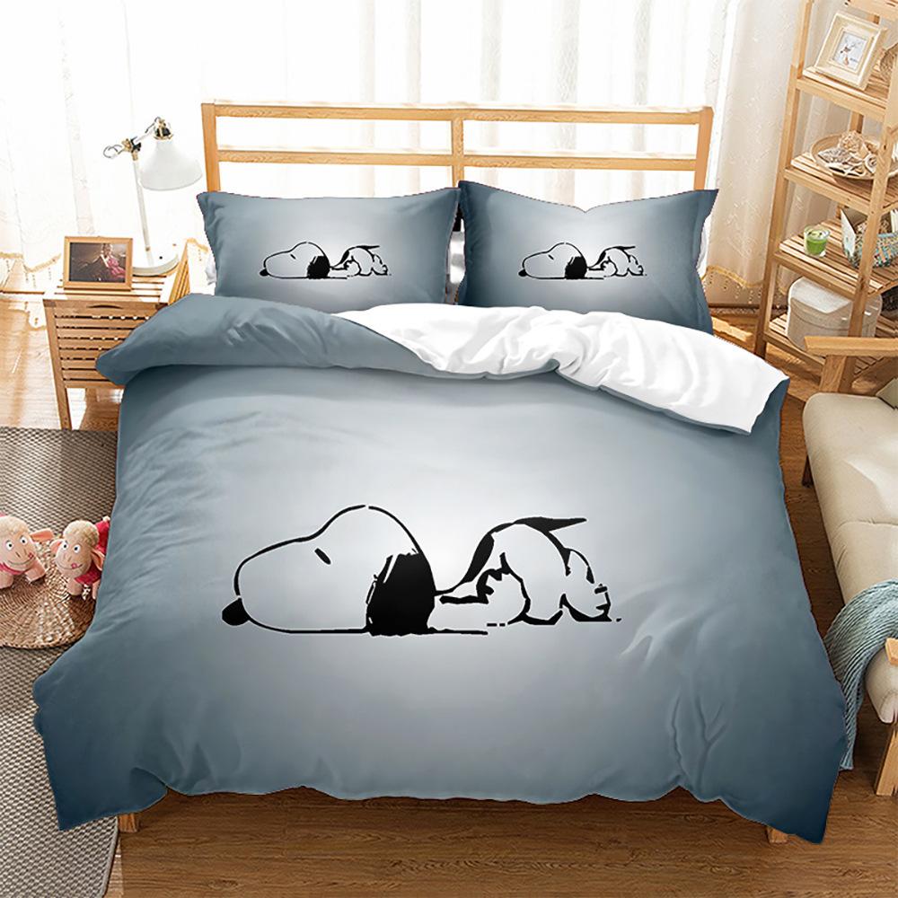 Cartoon Picture Snoopy Snoopy Digital Printing Quilt Cover Pillowcase Bed Three-Piece Set