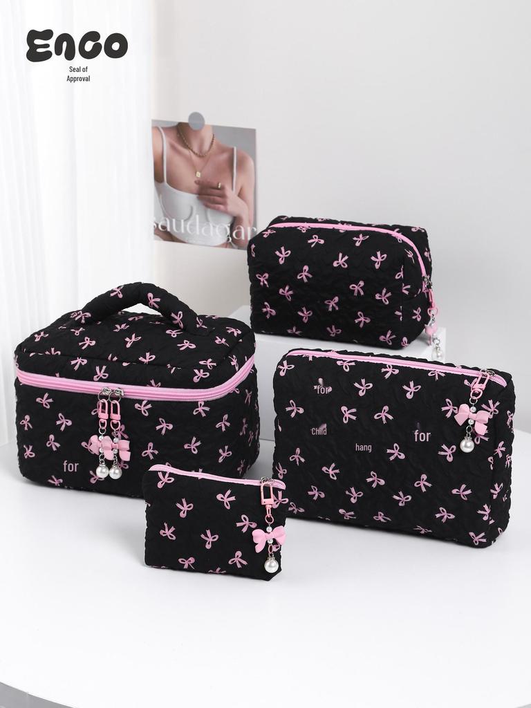 Большая Милая Сумка для Макияжа с Бантом - Портативный Клатч для Хранения Туалетных Принадлежностей и Косметики