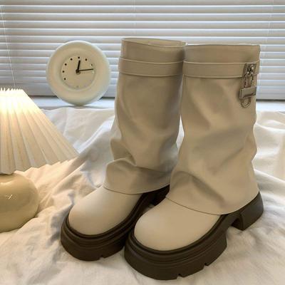 Короткие ботинки Мартин женские 2025 новая модная ниша зарубежный стиль ретро универсальные высокие трубы на толстой подошве ботинки-трубы для брюк