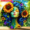 2D Flat 20*20cm1pc Earth Goddess Sunflower Mandala Pattern Round Girl Bedroom Environmental Decor, Color Printed Wood Panel Wall Hanging, Boho Style