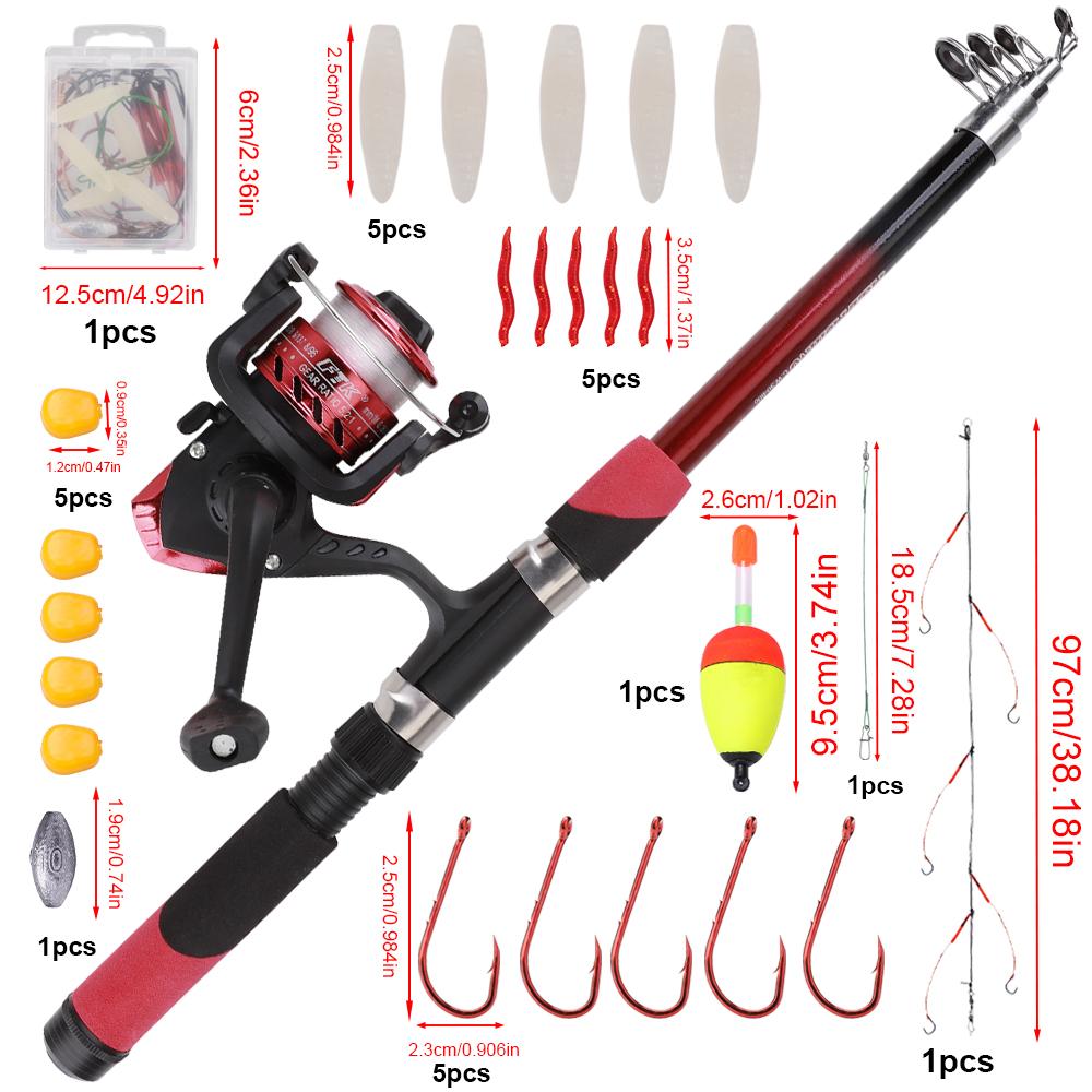FTK Complete Fishing Kit: 1.8m/5.91ft Lightweight Fibreglass Spinning Rod and Reel Combo Cool Pack - for Fresh and Salt Water, Hooks