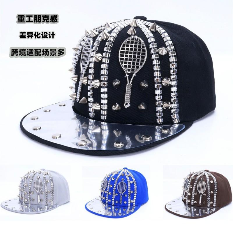 Unisex Hip Hop Baseball Cap With Rivets Chain Punk Design Flat Brim Streetwear Hat Men Women