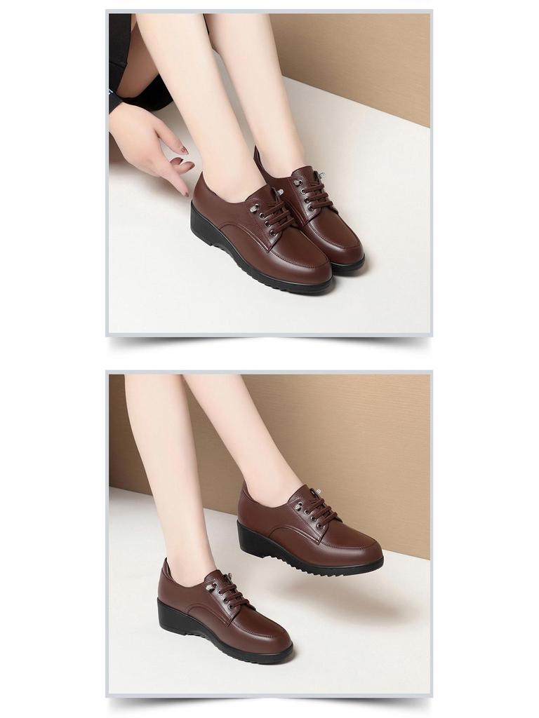 Women's Black Leather Work Shoes, Comfortable Soft Sole for Long Standing, Ideal for Spring and Autumn, Suitable for Middle-Aged and Elderly.