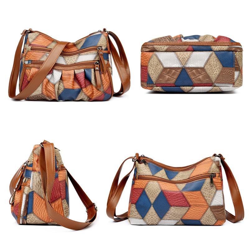 Женские сумки с контрастной цветной вставкой, новые модные и простые универсальные многосекционные женские сумки через плечо из мягкой кожи