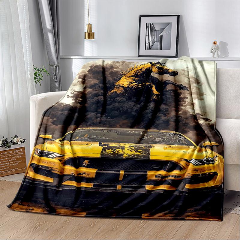 3D Mustang Racing Car Sign GTR Soft Plush Blanket,Flannel Blanket Throw Blanket for Living Room Bedroom Bed Sofa Cover Gift