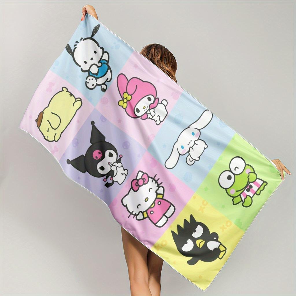 Sanrio Characters Beach Towel 2D Single Print Colorful Travel Accessory Absorbent Soft Adorable Cartoon-Themed Durable Beach Use