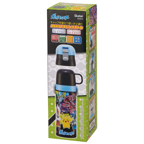 Skater Kids' 2-Way Stainless Steel Water Bottle with Cup, Pok?mon 21, 430ml, SKDC4-A