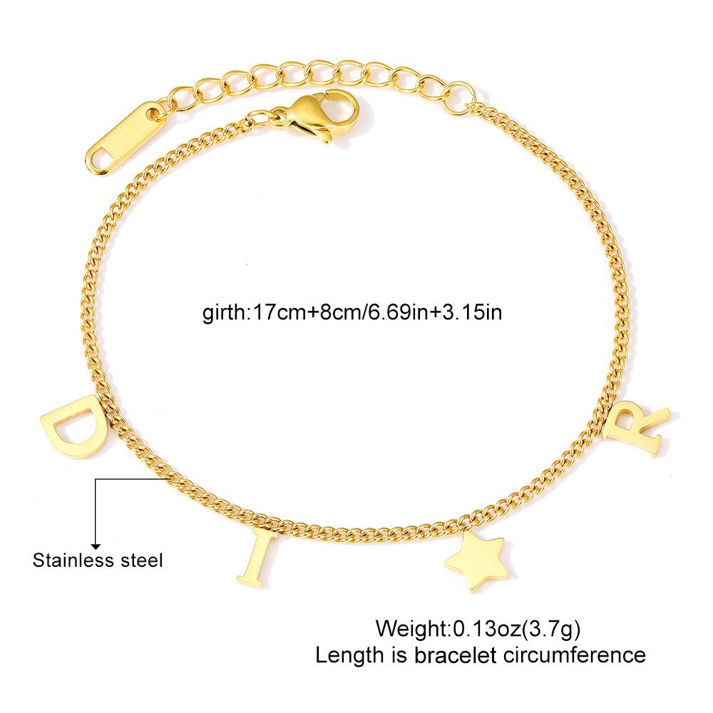 Htpwe Korea New Fashion Letter Star Pendant Bracelet Woman Vintage Stainless Steel Bracelet Luxury Zircon Accessories Gifts