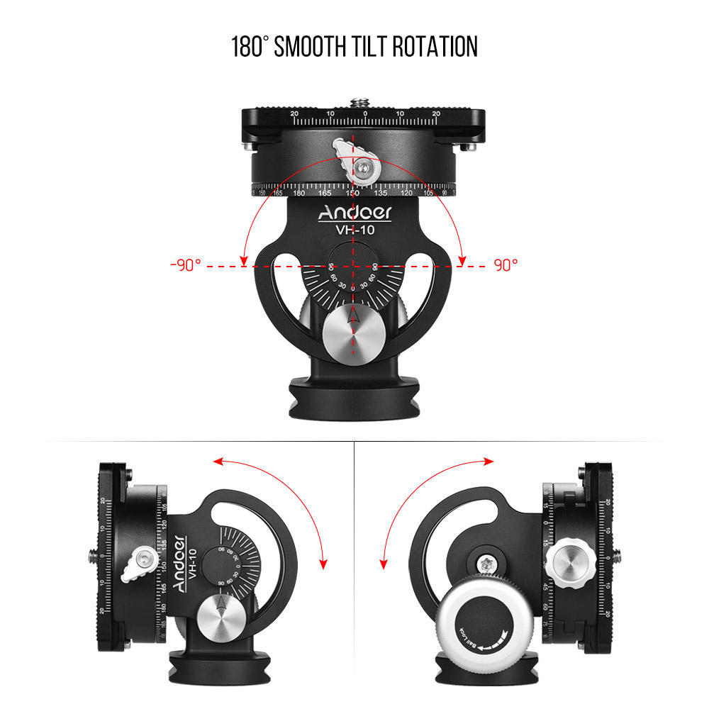 Andoer VH-10 2 Way Pan/Tilt Tripod Head Panoramic Bird Watching Photography Head with Quick Release